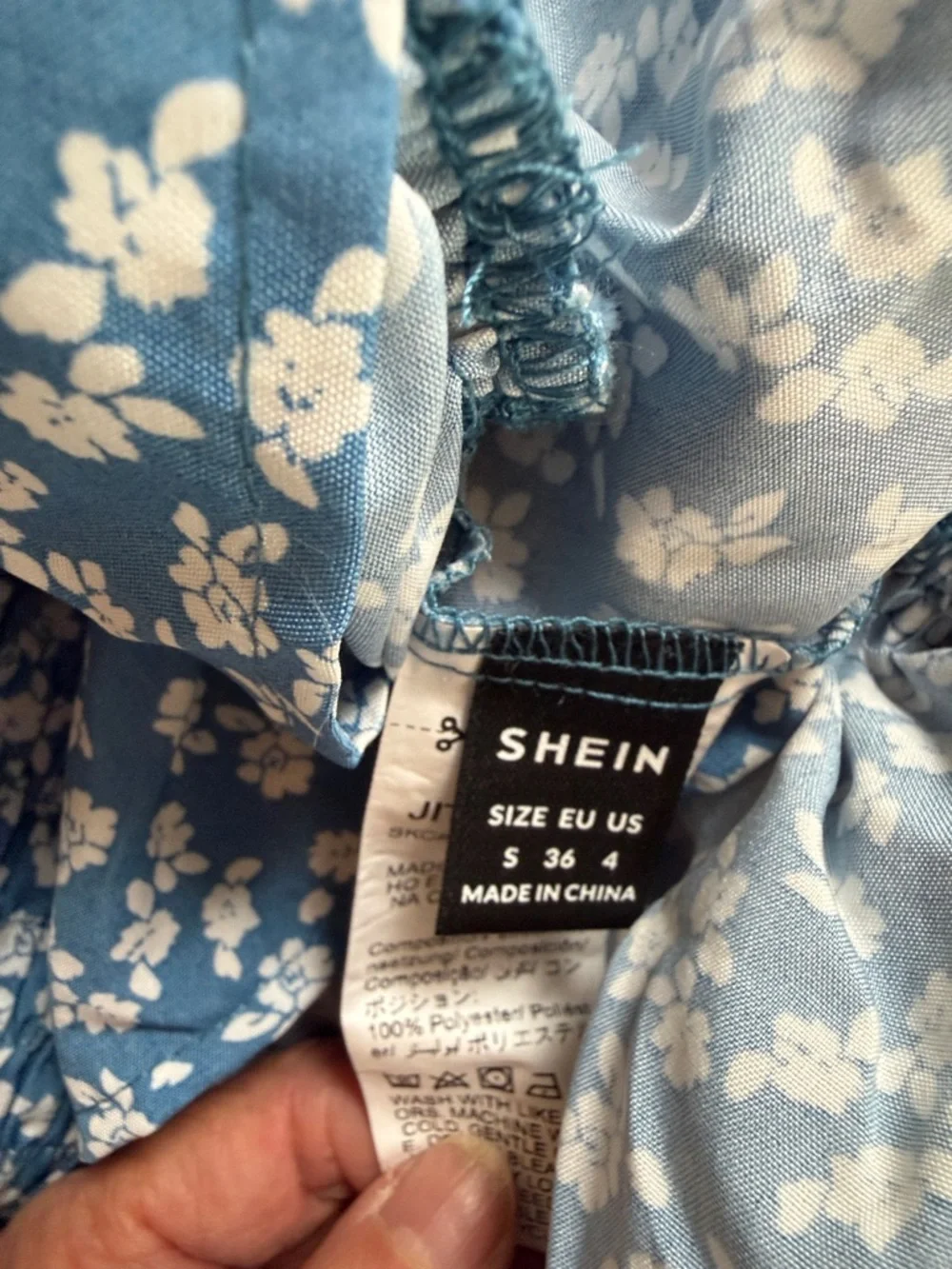 SHEIN US Size 4 Blue Floral Smocked Midi Maternity Dress with Ruffle Hem